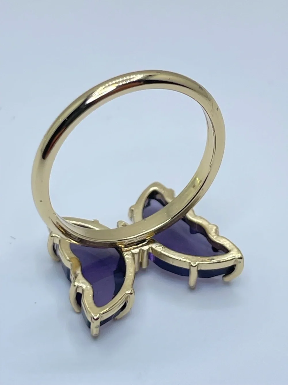 Purple Crystal Butterfly Ring Gold Statement Sz 8 Whimsical Boho Cottagecore